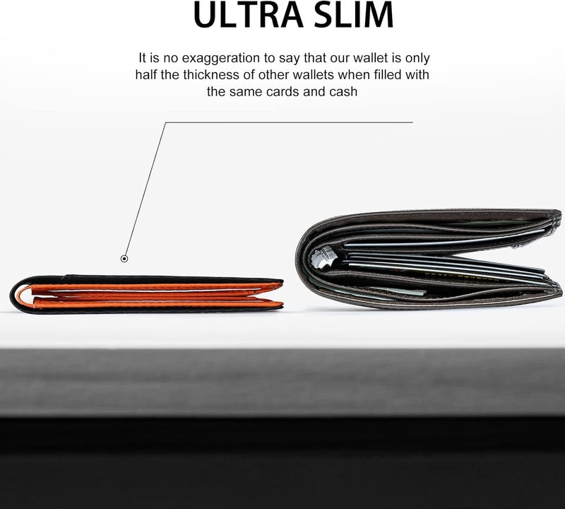 GSOIAX Slim Wallet for Men RFID Blocking Bifold Wallet Carbon Fiber Front Pocket Wallet with 11 Card Holder Minimalist Mens Wallet with Gift Box(Carbon Orange) - Image 2